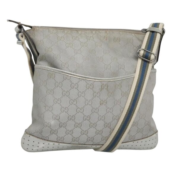 GUCCI GG Canvas Sherry Line Shoulder Bag Gray Silver blue 145857 Auth bs23771 - Picture 1 of 16